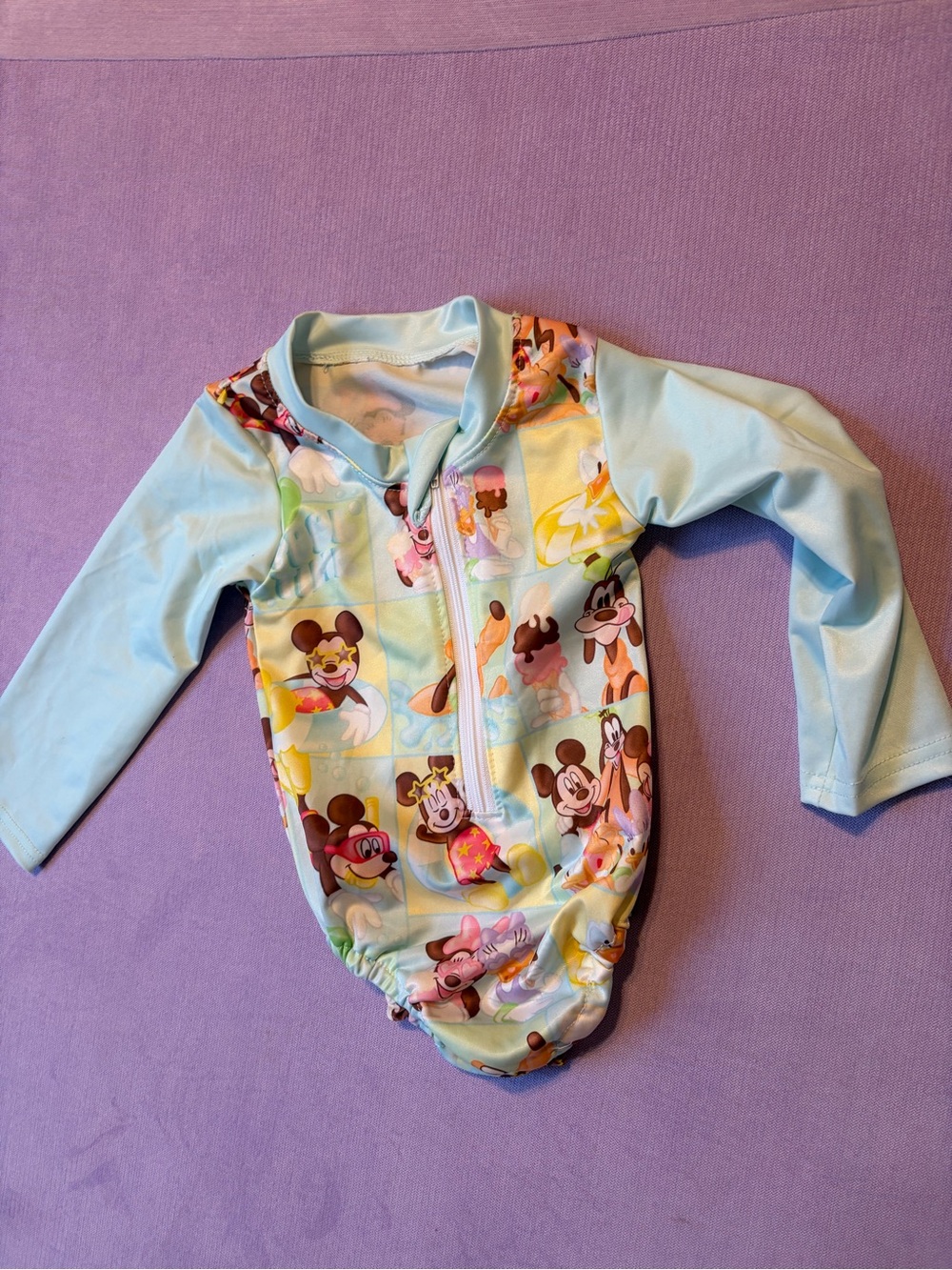 Light Blue Mickey Mouse Long-Sleeve One-Piece Swimsuit